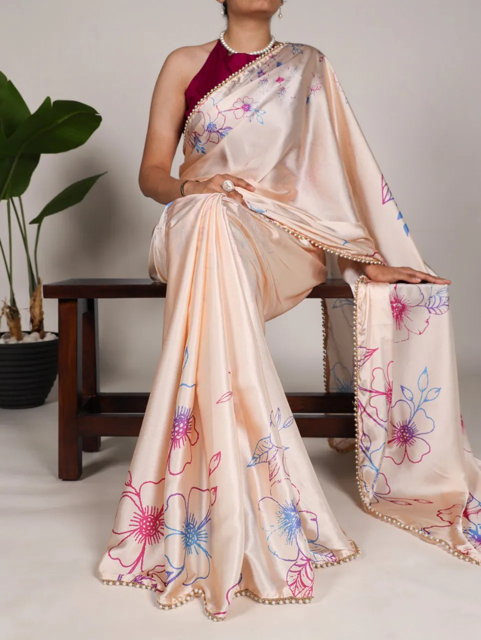 WMN 7028 Satin Silk Floral Printed Festive Saree Wholesale