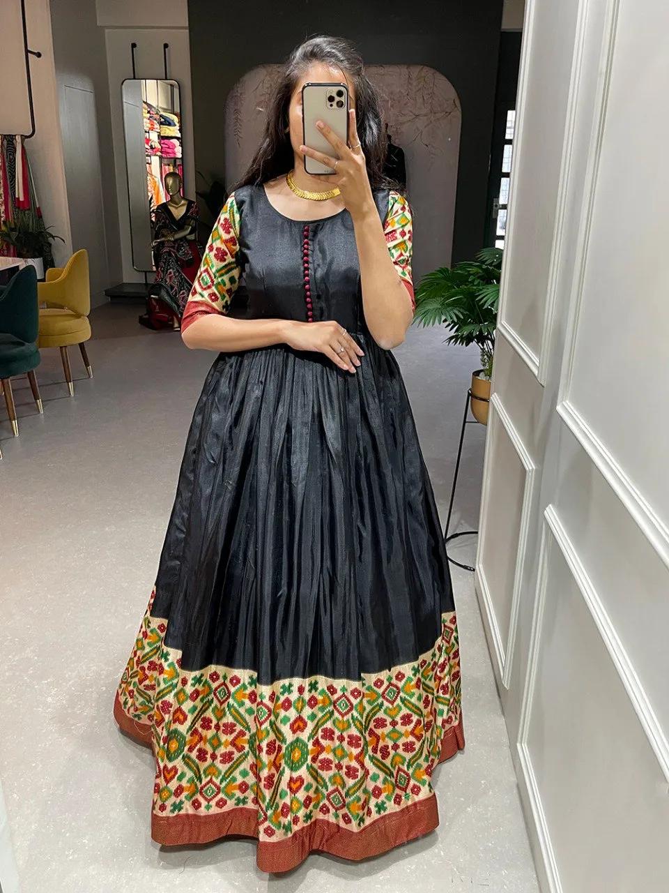WMN 5033 Dola Silk Printed Foil Work Festive Gown Wholesale