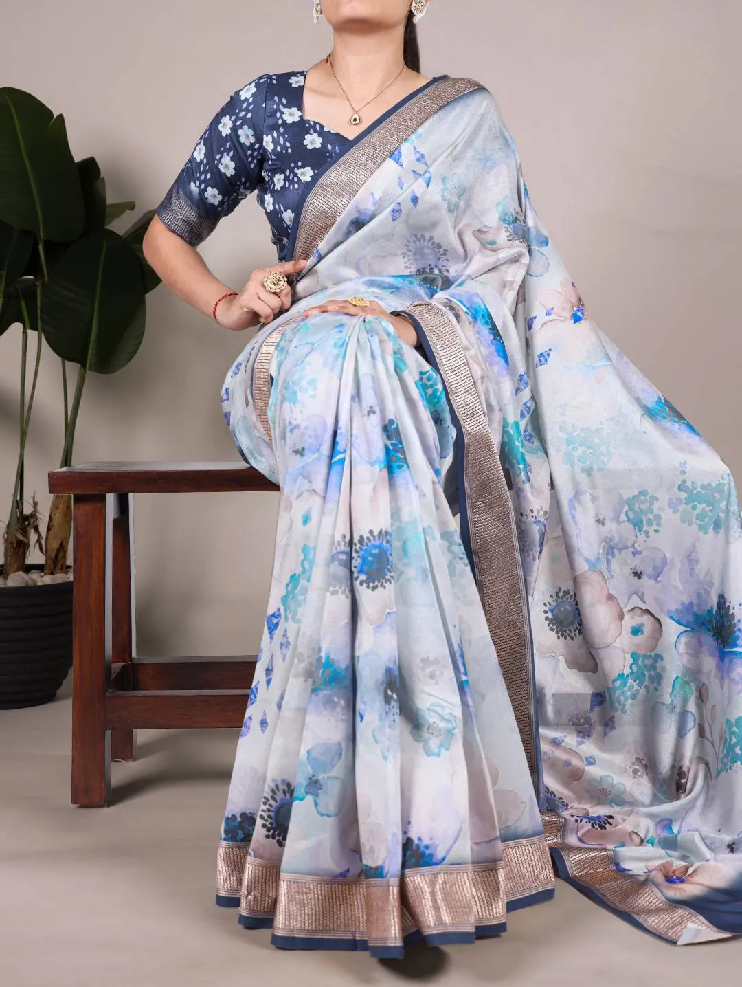 WMN 7024 Tasar Silk Floral Printeded Saree Wholesale
