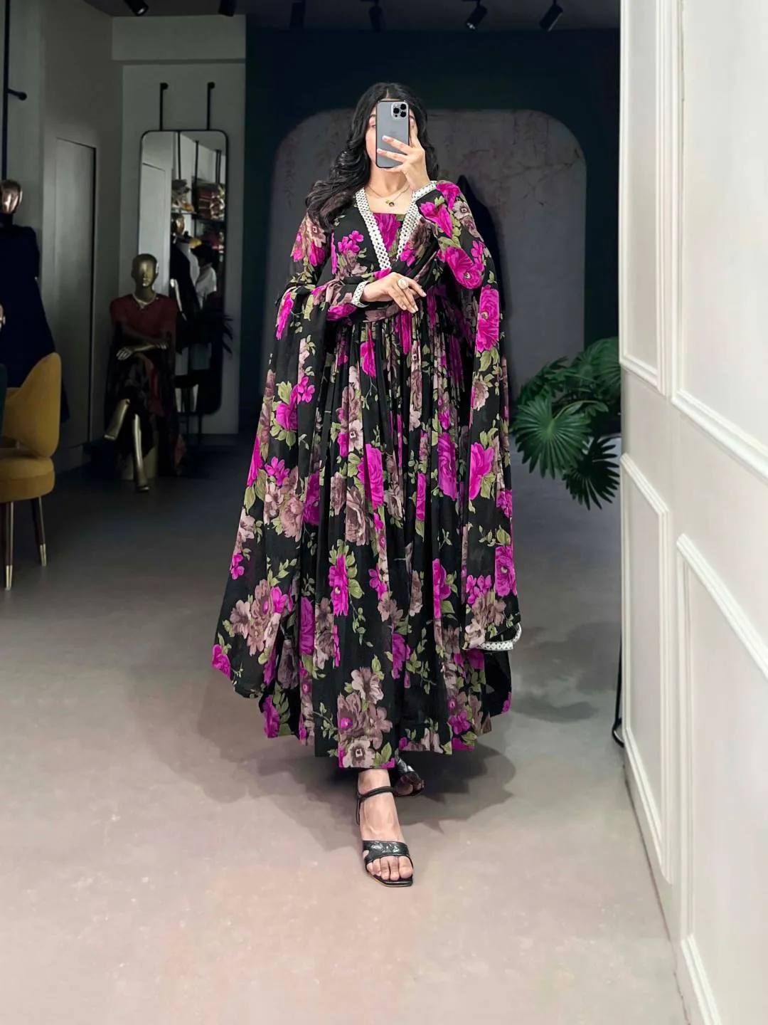 WMN 5040 Georgette Floral printed Gown Wholesale