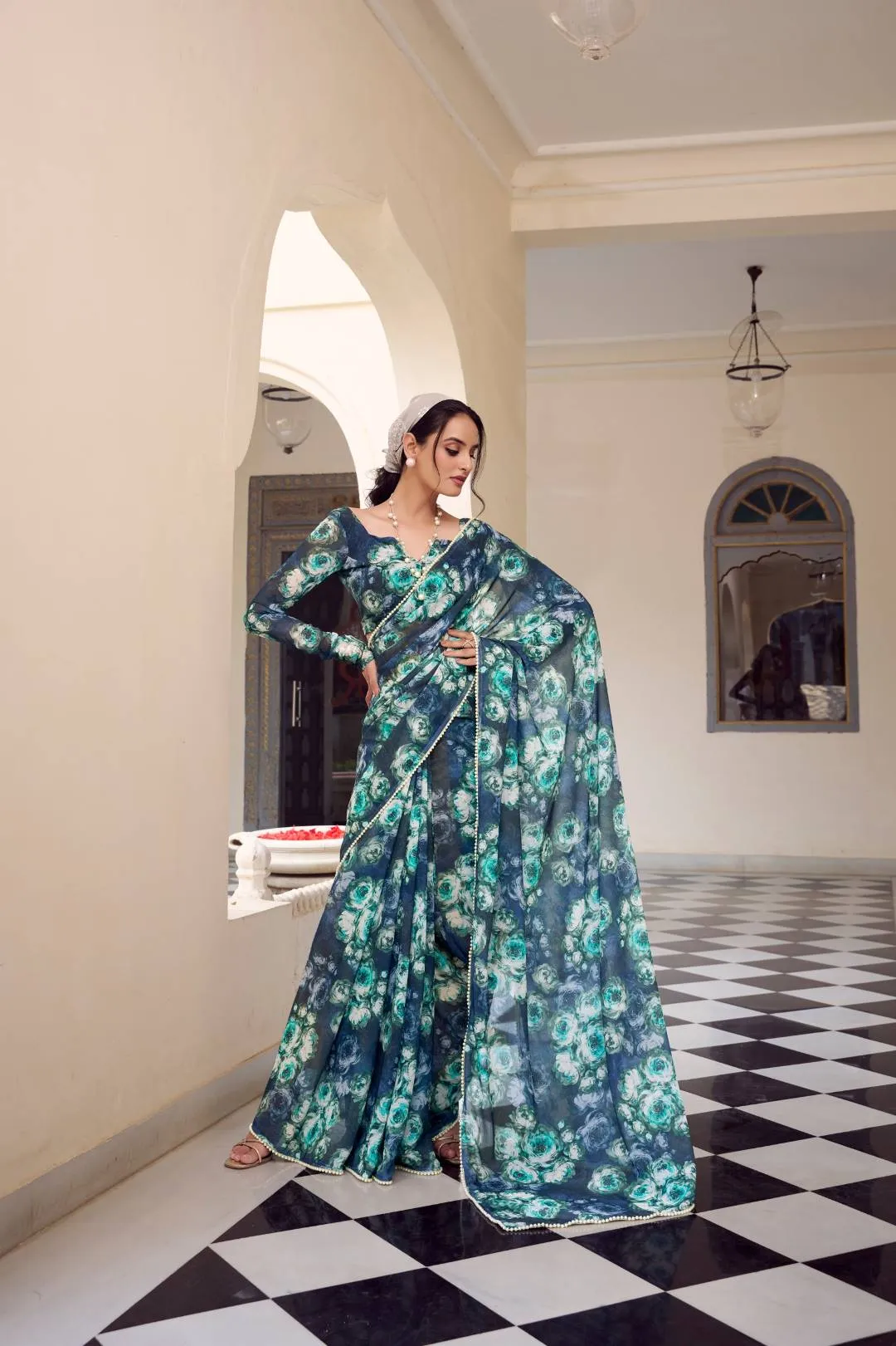 WMN 7042 Weightless Marbal Floral Printed Saree Wholesale