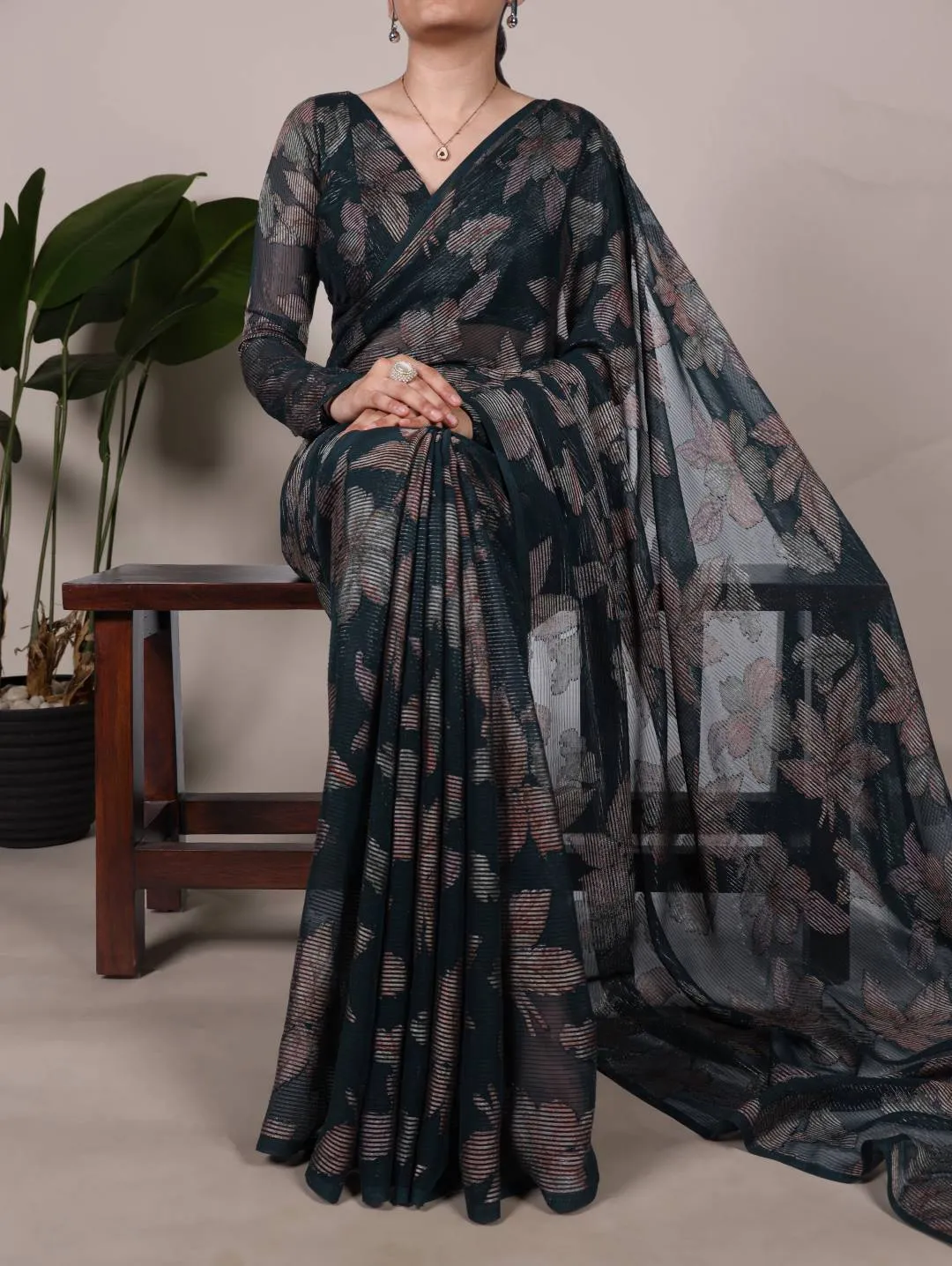 WMN 7052 Alara Lurex Brasso Floral Viscose Brasso Saree Wholesale