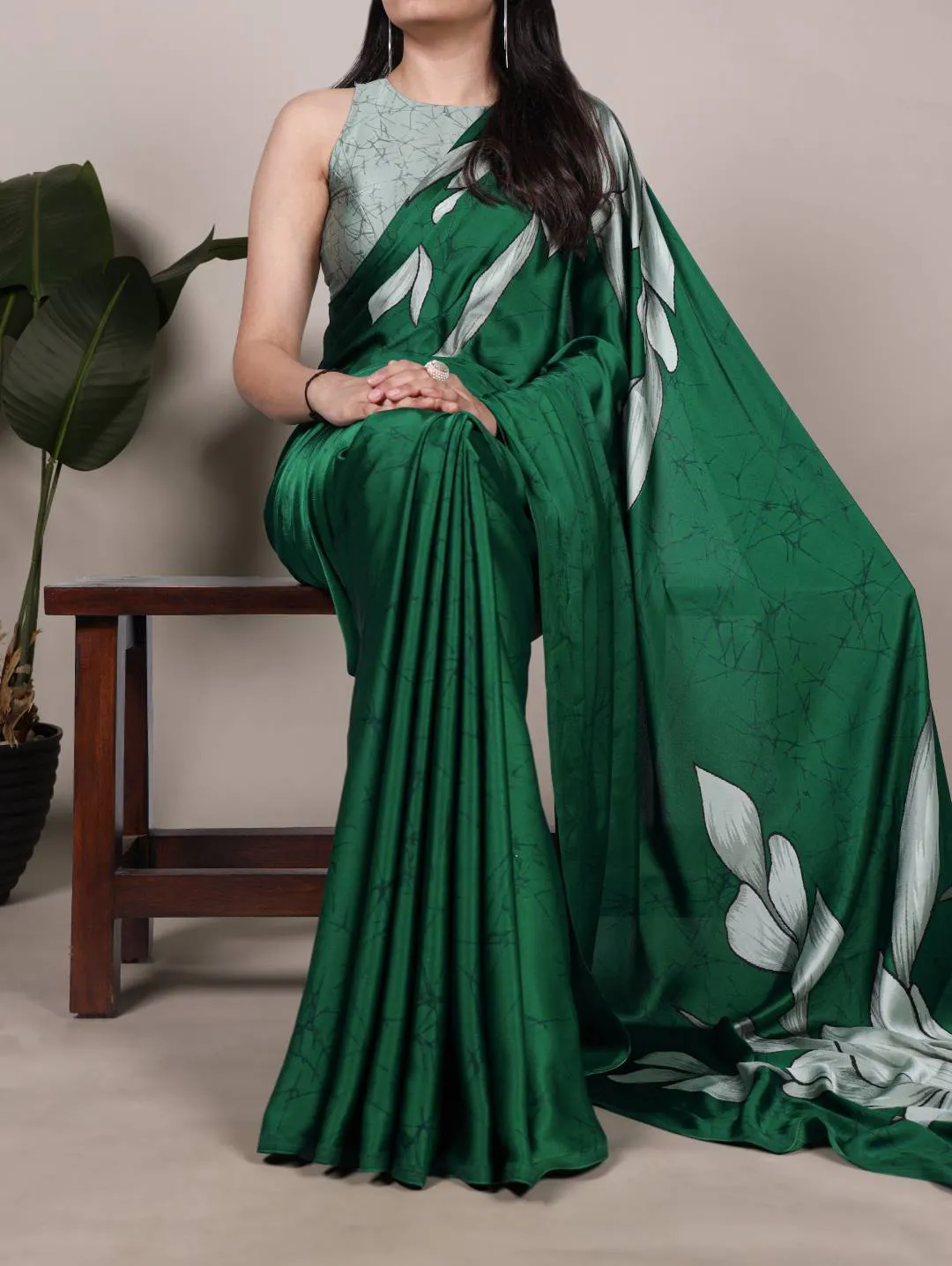 WMN 7054 Satin Silk Floral Printed Saree Wholesale