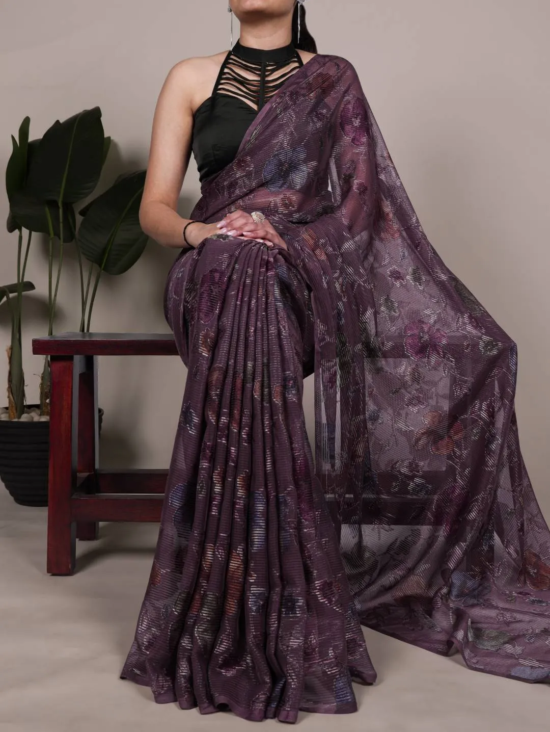 WMN 7051 Lurex Brasso Floral Viscose Brasso Festive Saree Wholesale