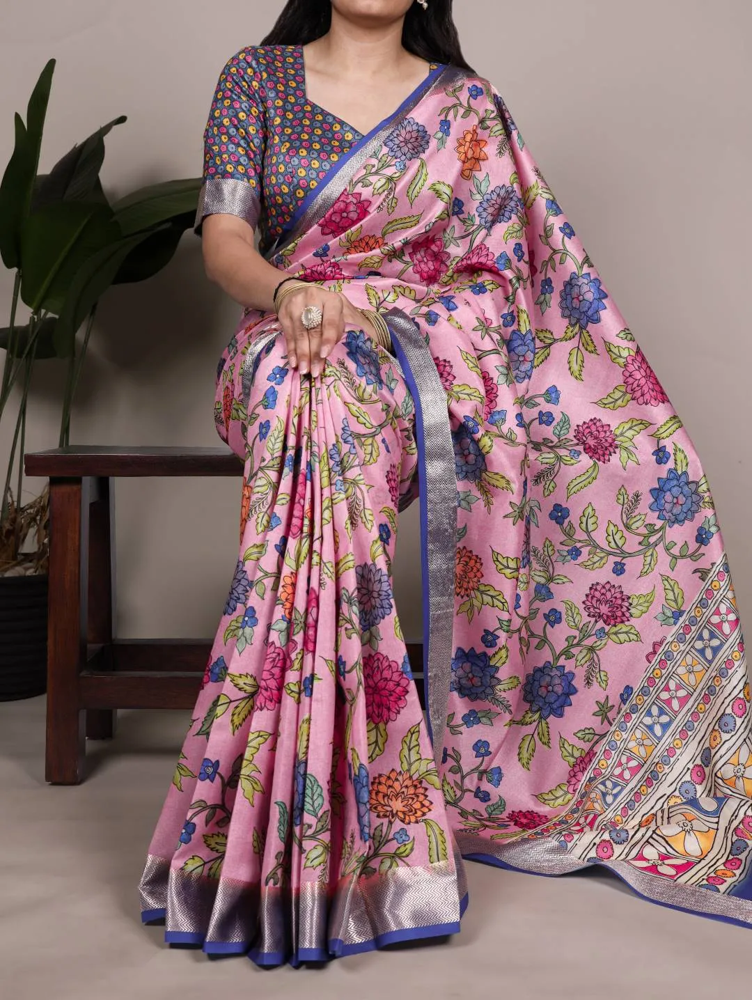 WMN 7057 Tasar Silk Floral Printed Saree Wholesale