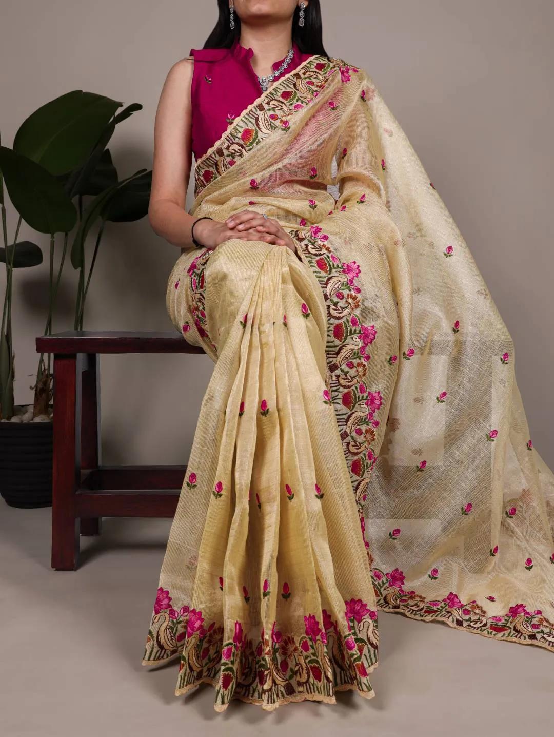 WMN 7400 Zari Kota Tissue Party Wear Embroidery Saree Wholesale