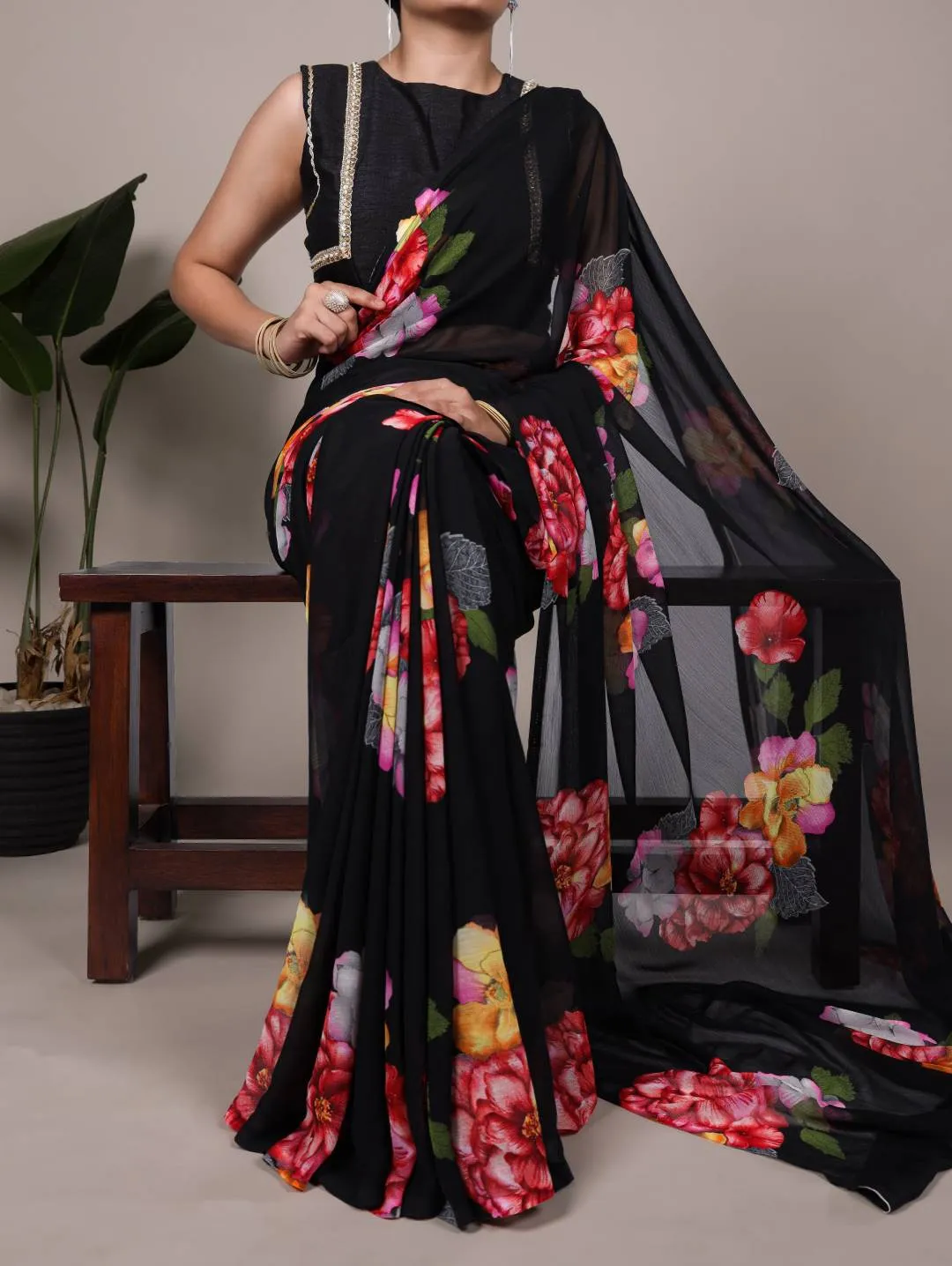 WMN 7009 Chiffon Floral Printed Saree Wholesale