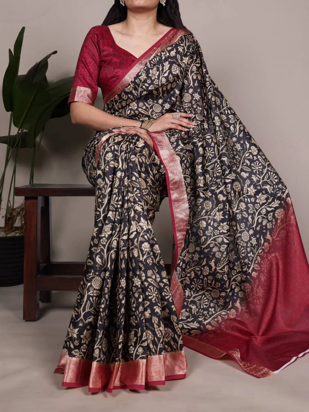 WMN 7055 Tasar Silk Printed Festival Saree Wholesale