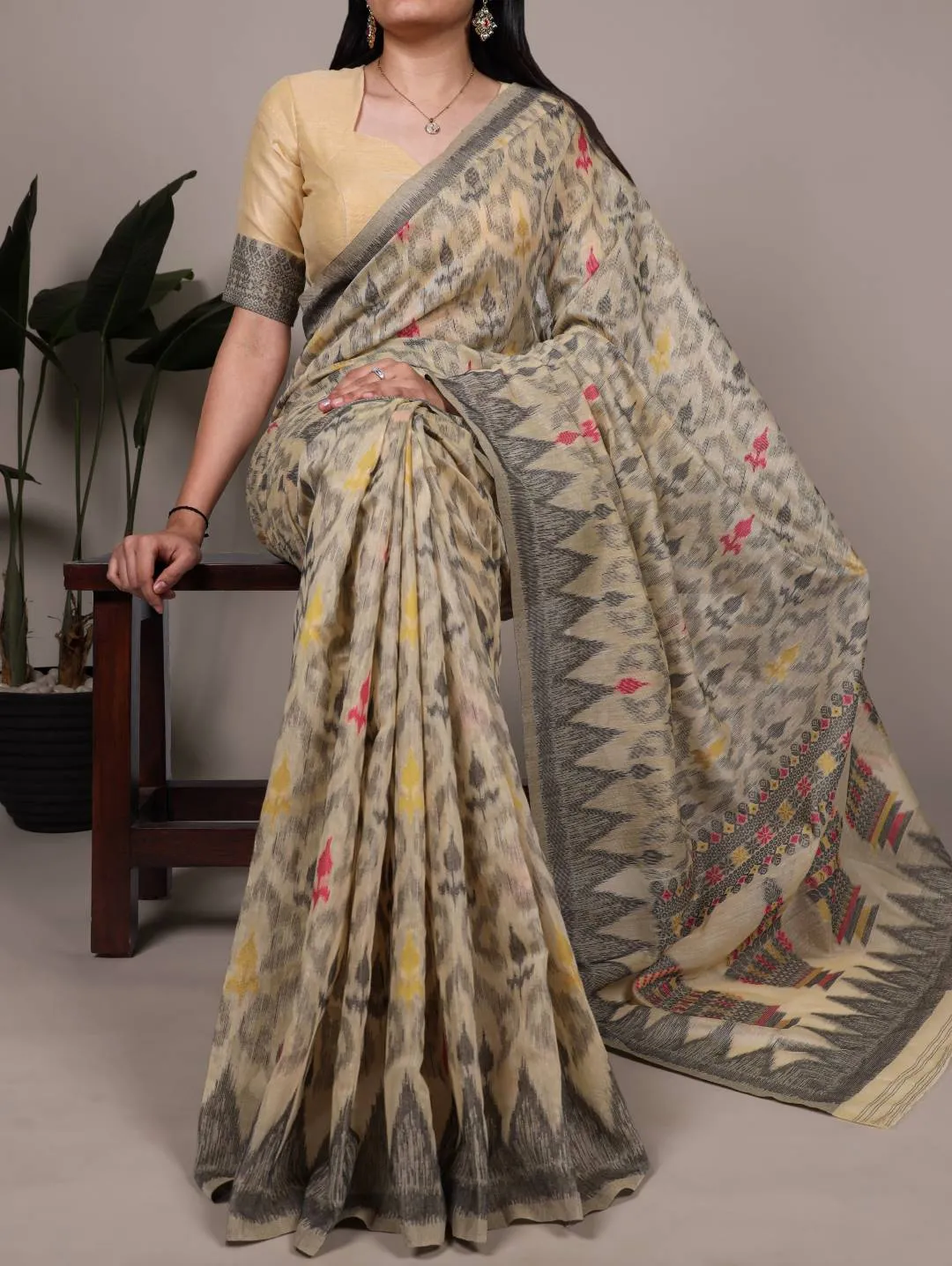 WMN 7414 Poly Cotton Thread Weaving Work Saree Wholesale
