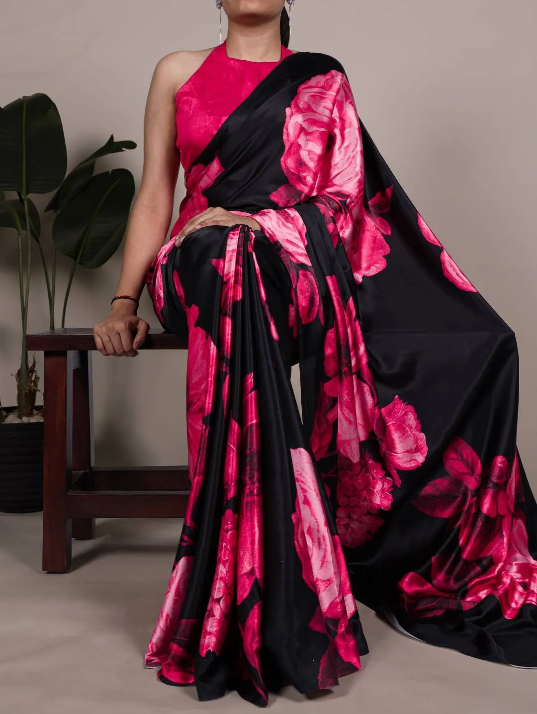 WMN 7027 Satin Silk Floral Printed Party Wear Saree Wholesale