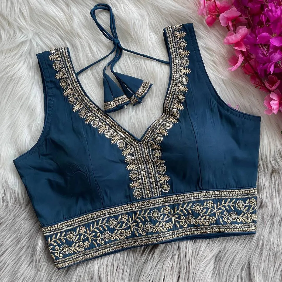 Mrunal 312 Mahi Roman Silk Embroidery Festival Readymade Blouse