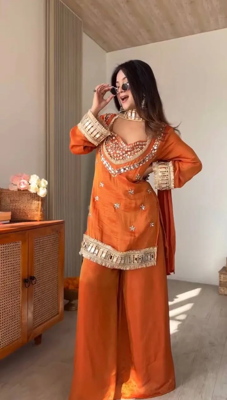 Sabina 5326 Fendy Silk Mirror Work Party Wear Sharara Suit Wholesale