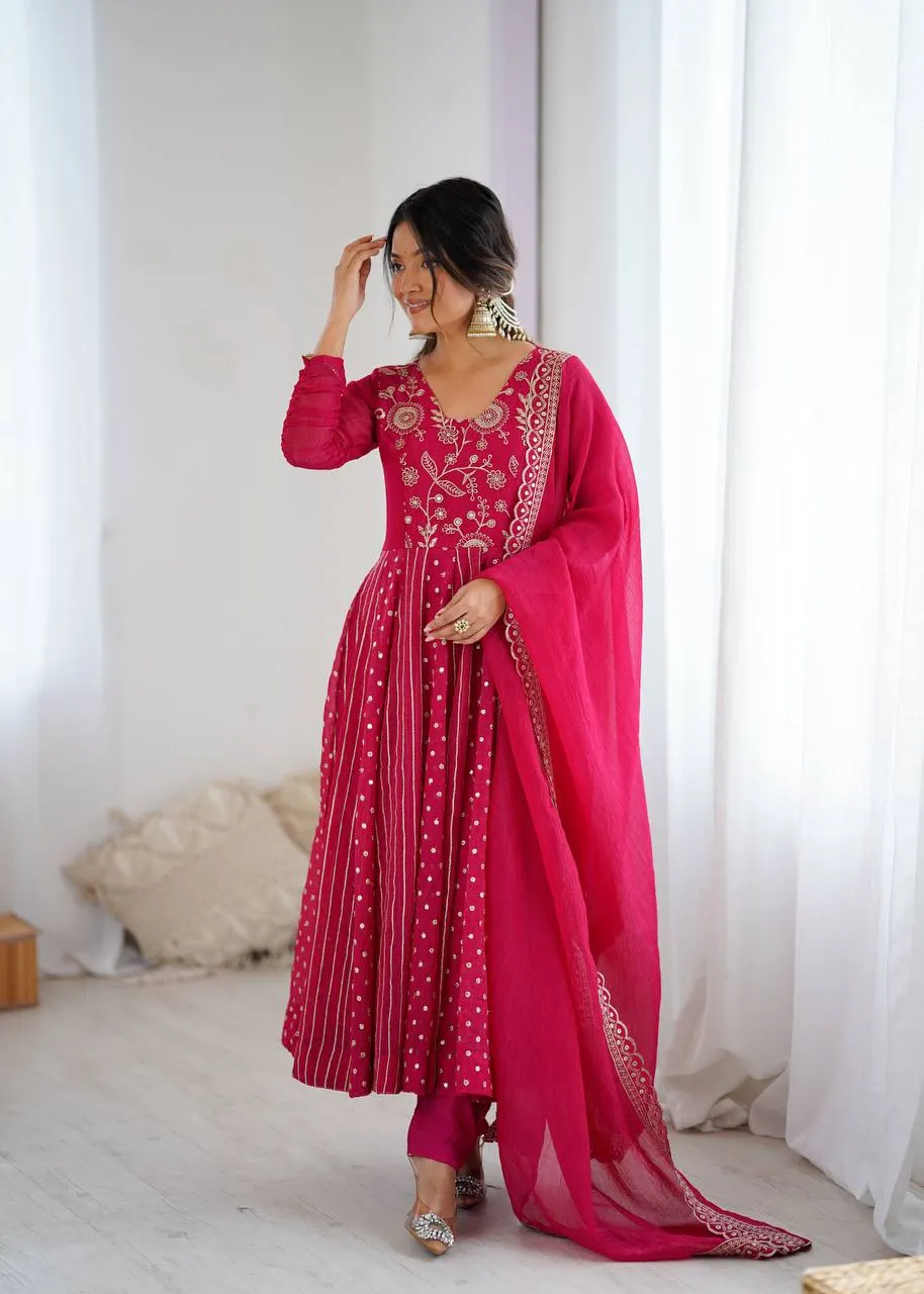 Sabina 5293 Crunchy Silk Sequence Work Anarkali Readymade Dress Wholesale