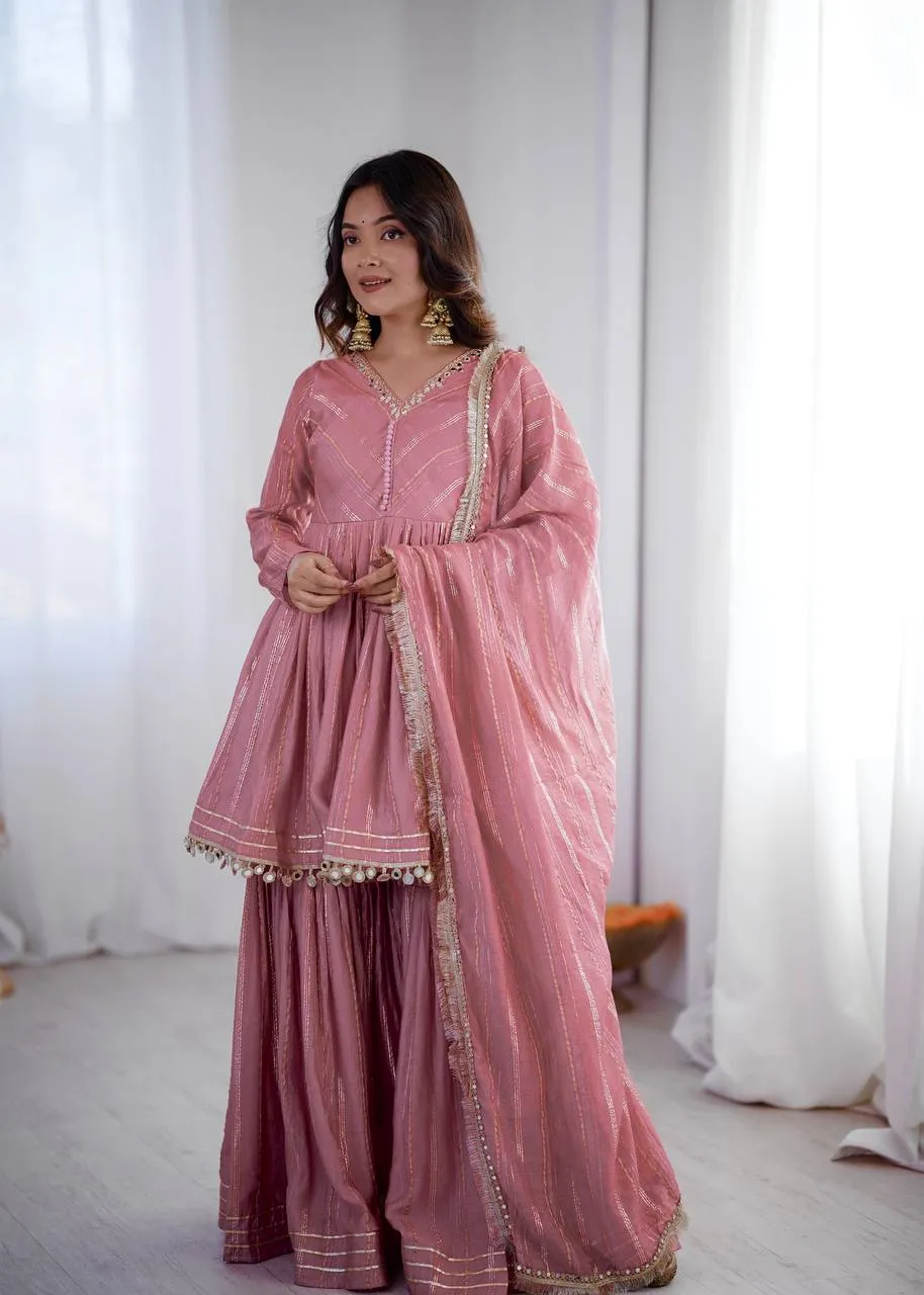 Sabina 5300 Mal Chanderi Mirror Handwork Sharara Suit Wholesale