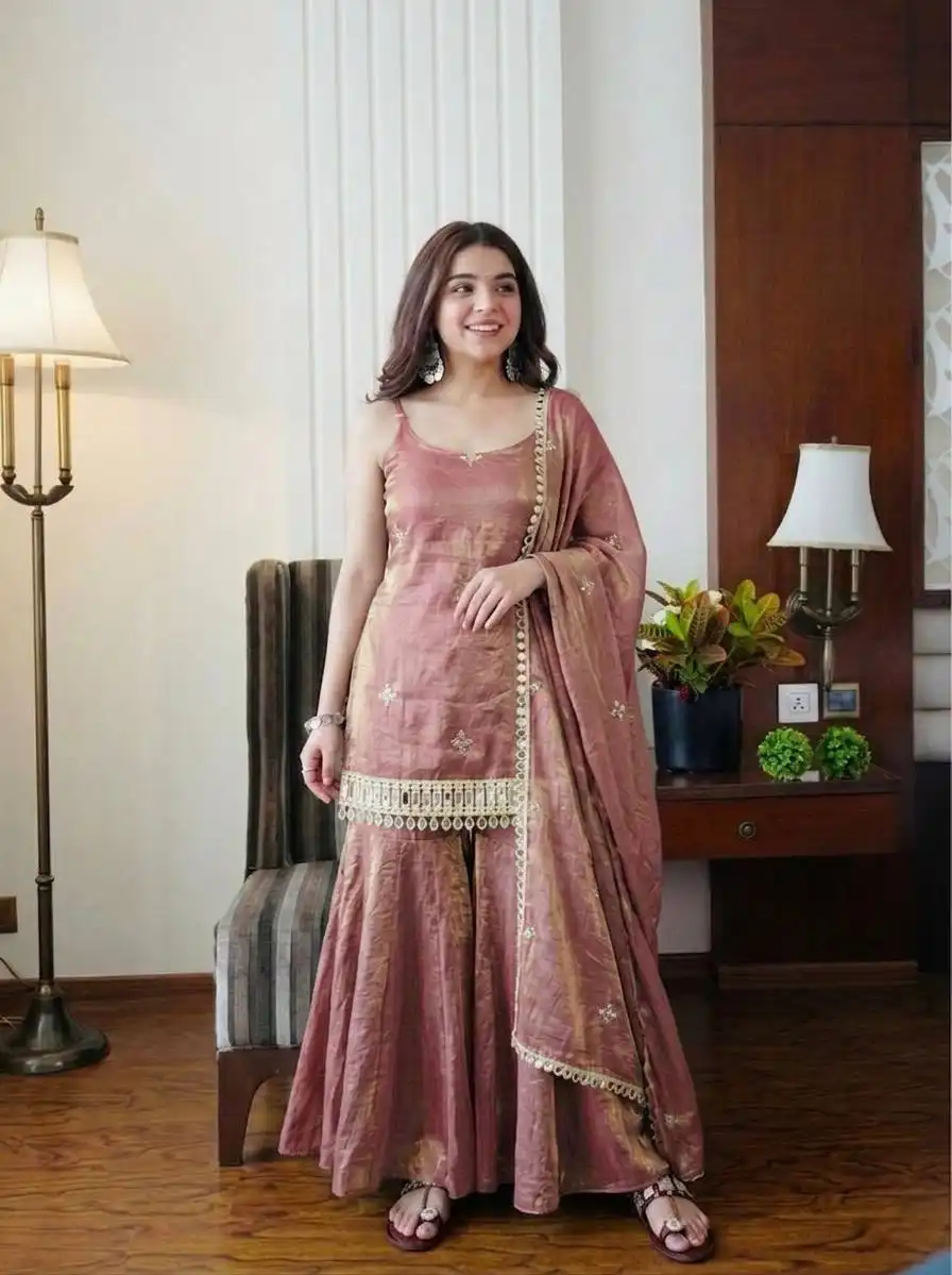 Sabina 5334 Fendy Silk Sky Blue Mirror Work Party Wear Sharara Suit Wholesale