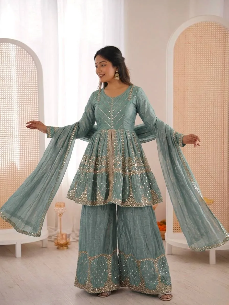 Sabina 5340 Fendy Silk Embroidery Party Wear Sharara Suit Wholesale