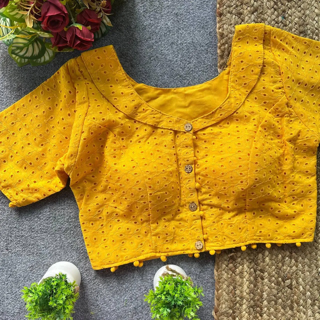 Mrunal Hakoba Collar Schiffli Work Readymade Blouse Wholesale