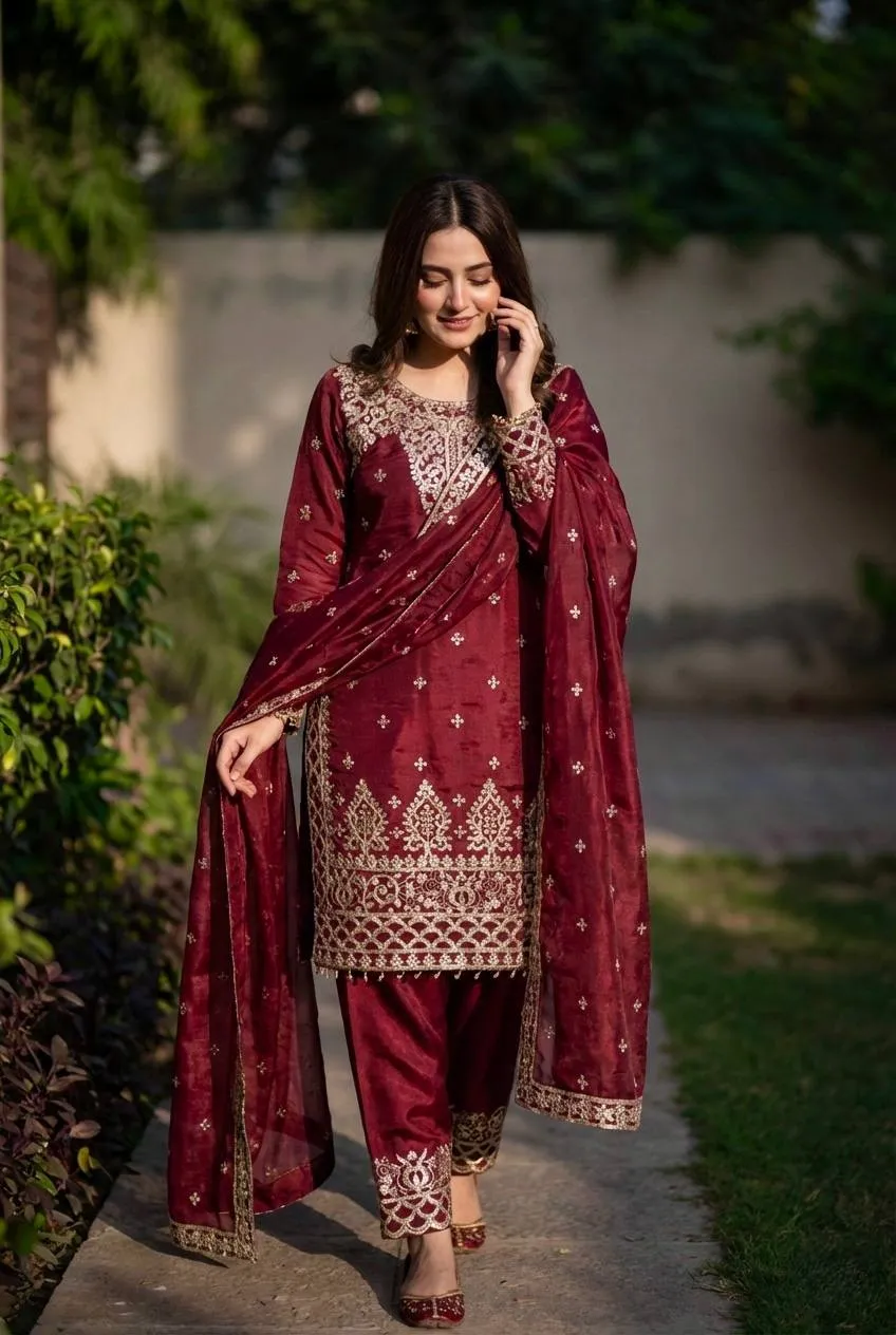 Sabina 1700 Gmy Silk Embroidery Festival Sharara Suit Wholesale