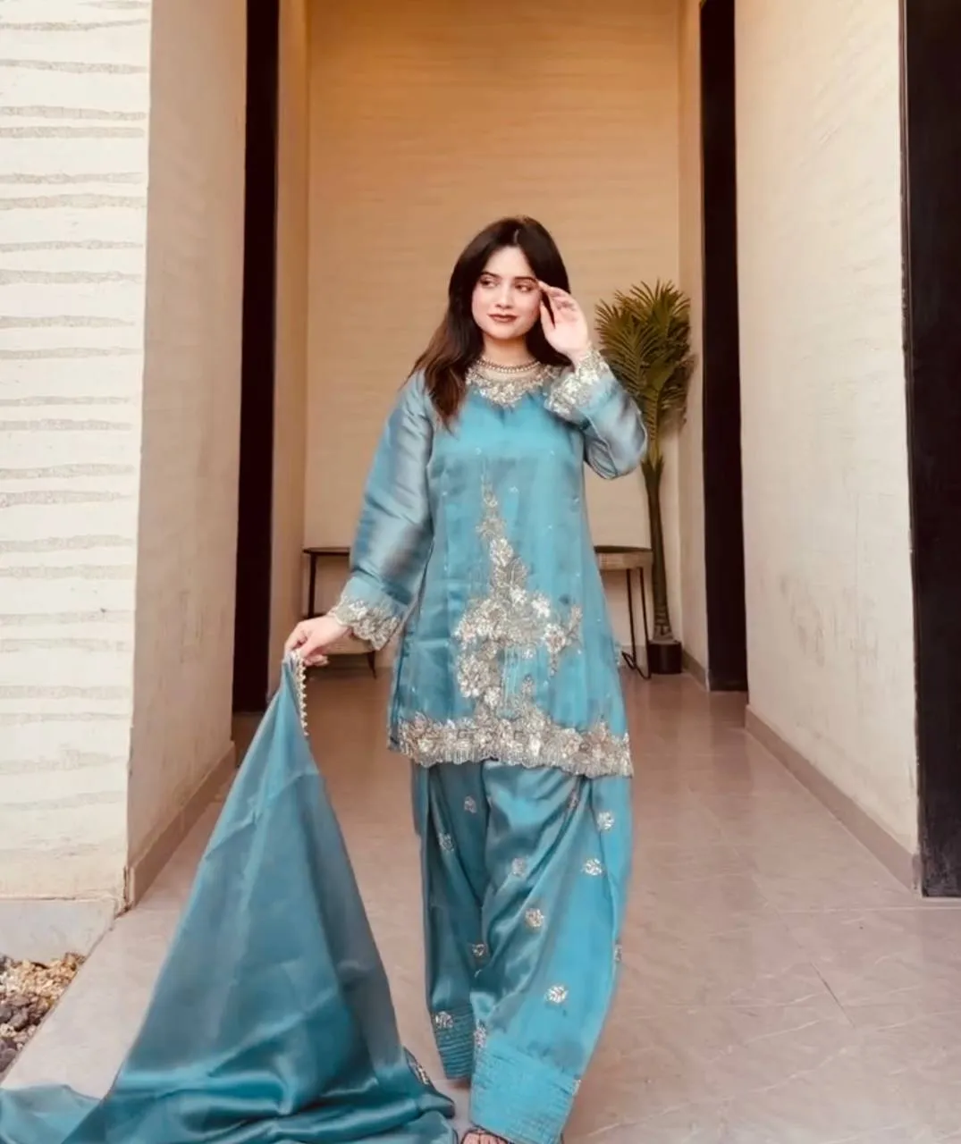 Sabina 537 GMY Silk Sky Blue Embroidery Salwar Suit Wholesale