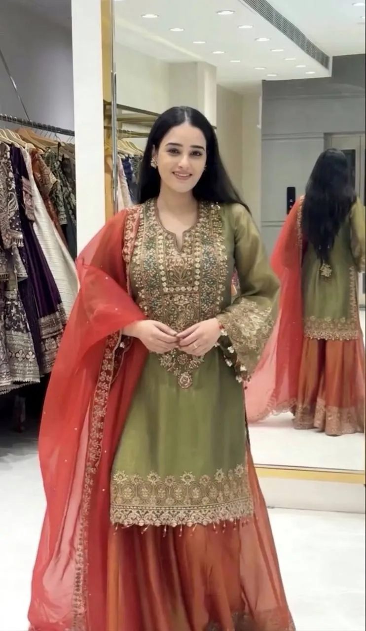 Buy Sabina 539 Roman Glass Silk Embroidery Party Wear Sharara Suit Wholesale 2026