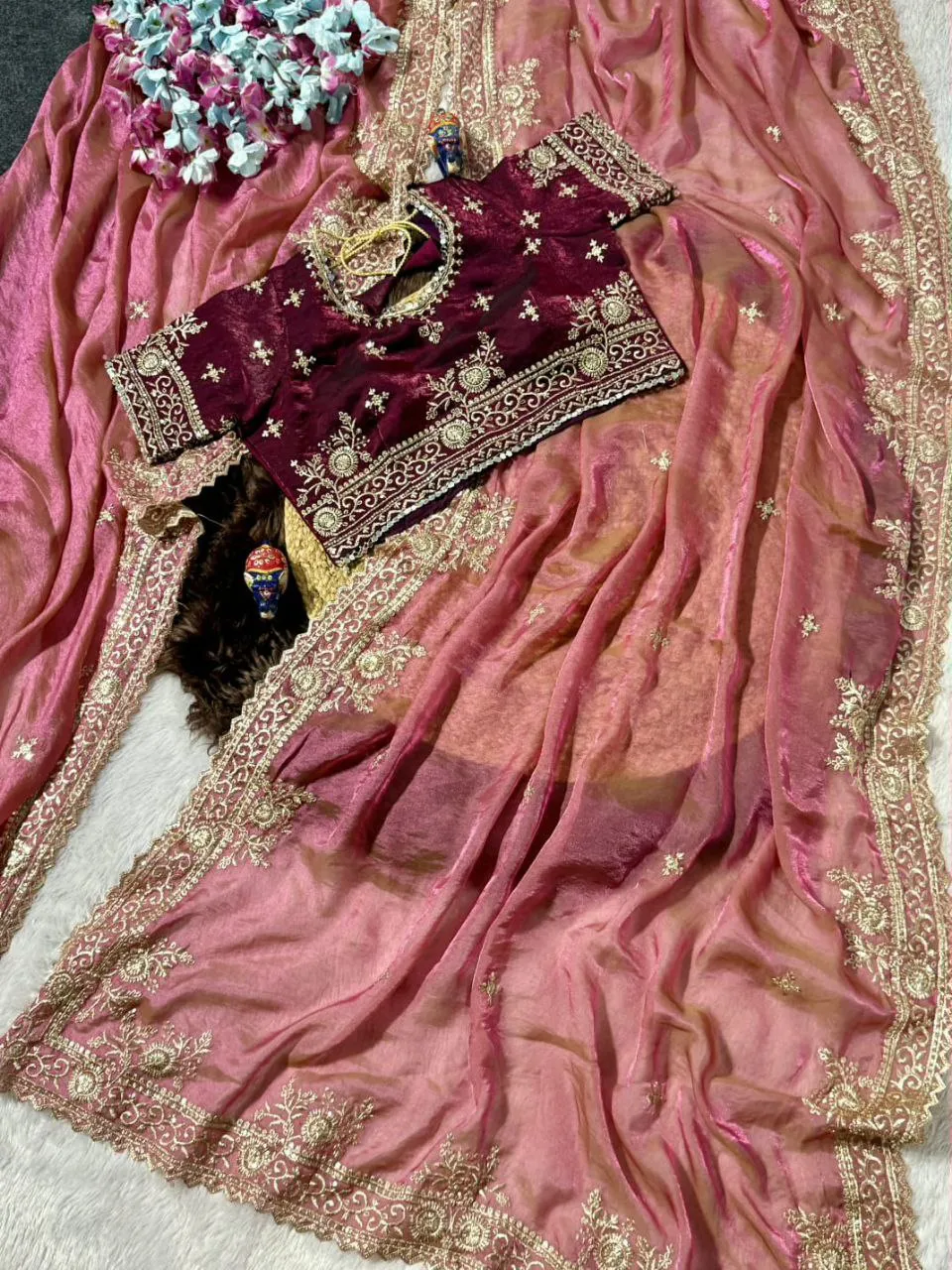 RC1 Fendy Sattin Embroidery Work Festival Saree Wholesale Surat