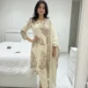 BV 449 Fendy Silk White Kurti Pant With Dupatta Sequence Embroidery Work