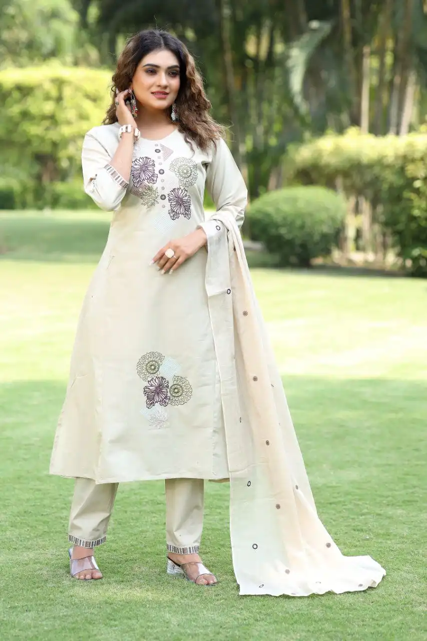 KR 401 Cotton Embroidery Work Festival Readymade Dress Wholesale Surat