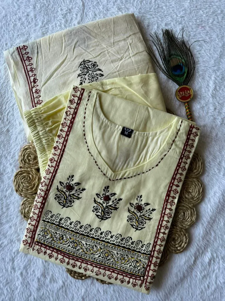 KR 406 Cotton Light Yellow Mirror Hand Work Readymade Dress Wholesale Surat