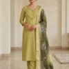 KR 409 Mul Chanderi Elaichi Color Lichi Silk Jecard Readymade Dress Wholesale Surat