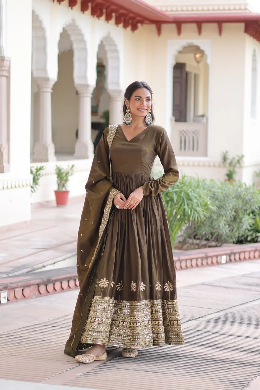 Moni 1218 Vichitra Silk Embroidery Festival Gown Wholesale Surat