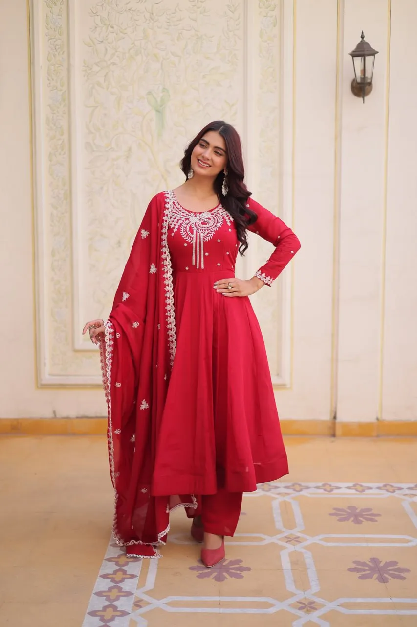 Moni 1246 Mal Chanderi Embroidery Work Gown Wholesale Surat