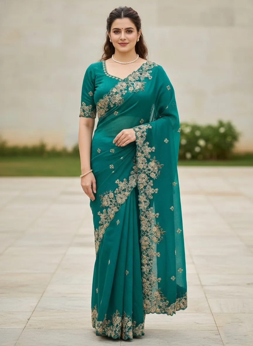 Kiara Rajkumari Fendy Chiffon Embroidery Saree Wholesale Surat