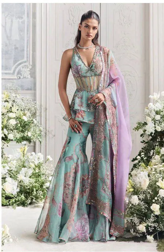 SBD 1833 Georgette Sequins Digital Print Sharara Suit Wholesale Surat