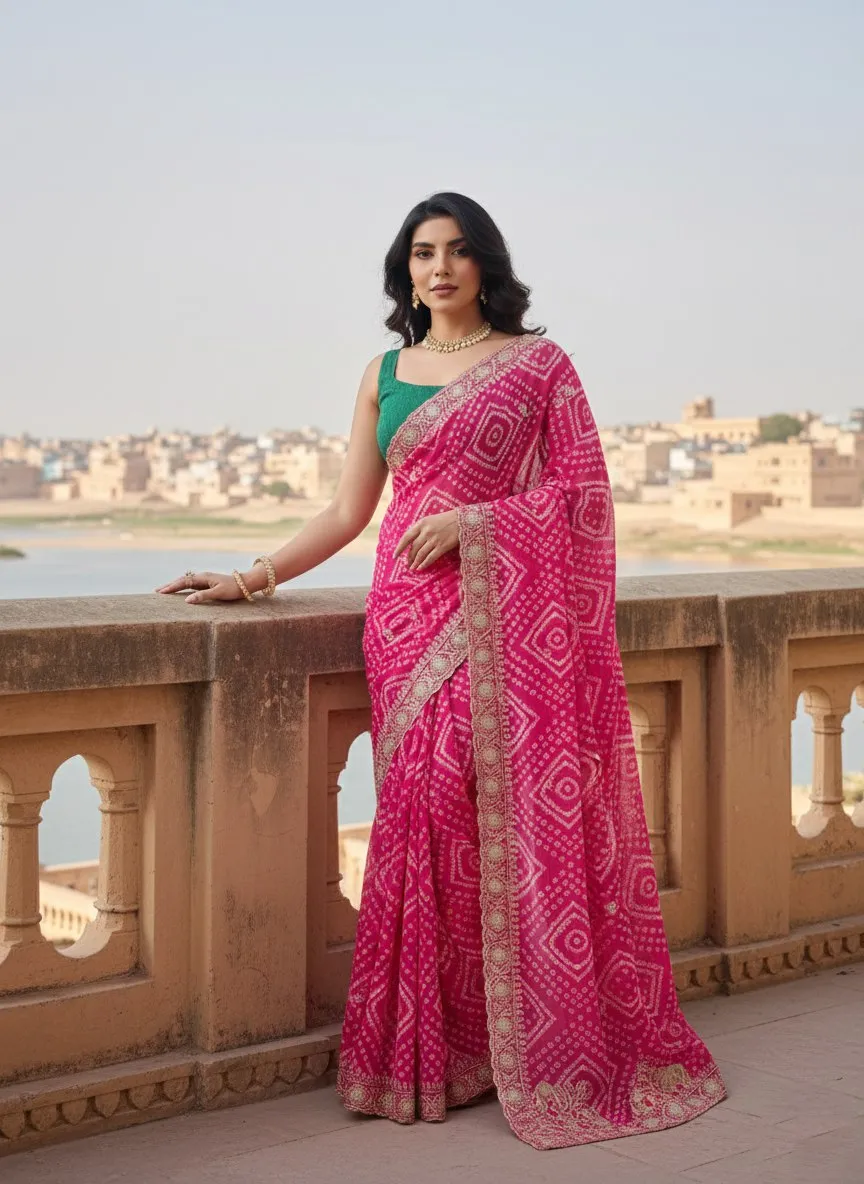 Kiara Priyal Georgette Bandhej Printed Saree Wholesale Surat