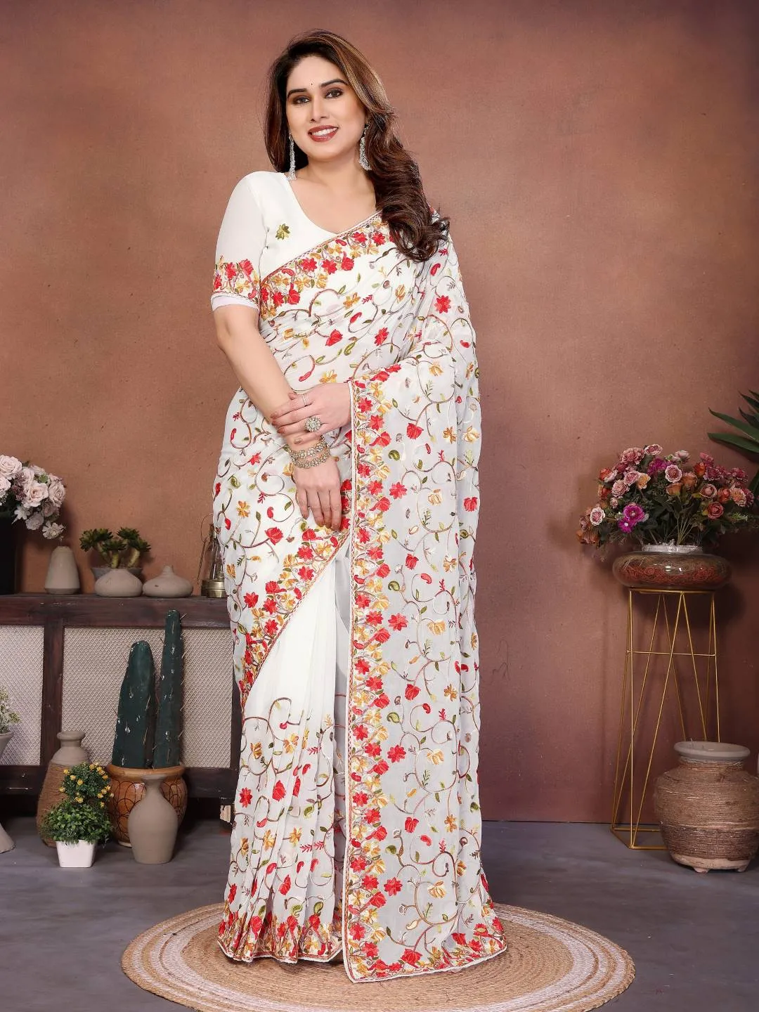 Kiara Shiva6 Georgette Lakhnowi Embroidery Festival Saree Wholesale Surat