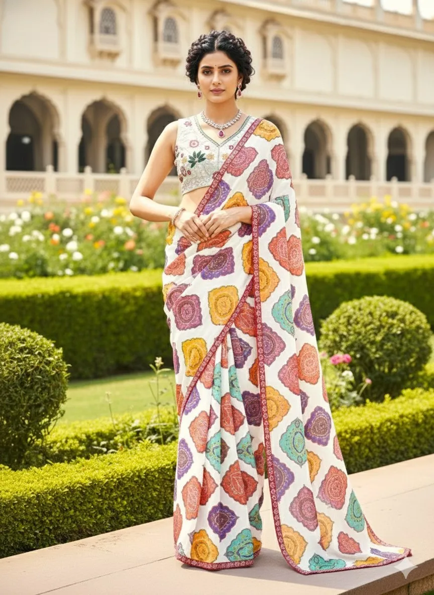 Kiara Rosted Georgette Bandhej Printed Festival Saree Wholesale Surat