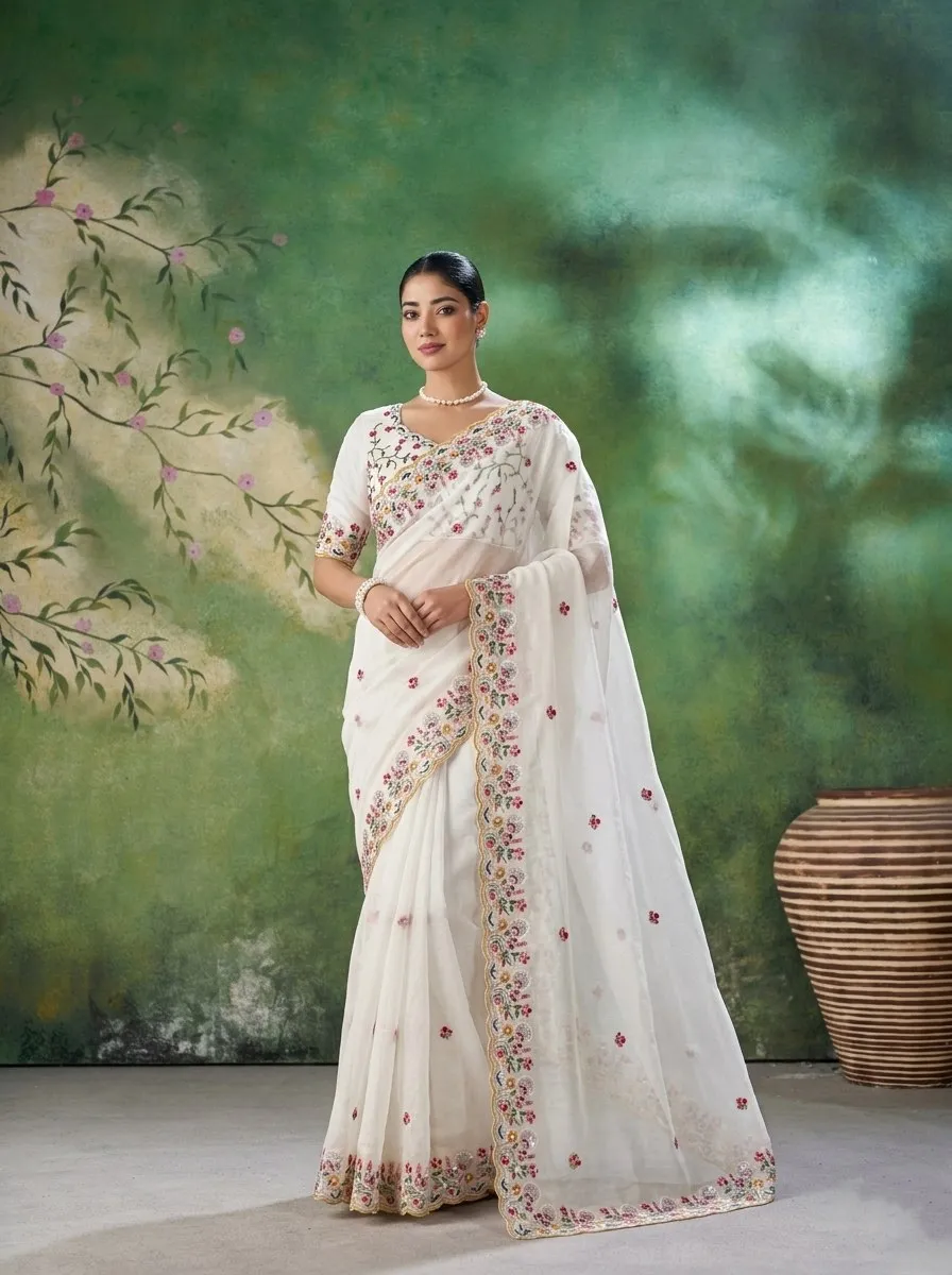 Kiara Ashv Megh Crush Rangoli Silk Embroidery Party Wear Saree Wholesale Surat