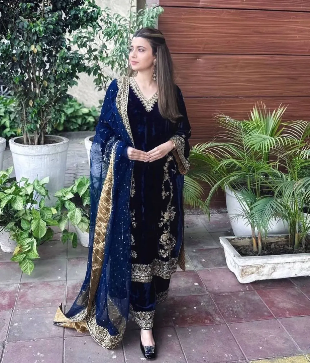 C585 1106 Velvet Zari Embroidery Readymade Dress Wholesale Surat