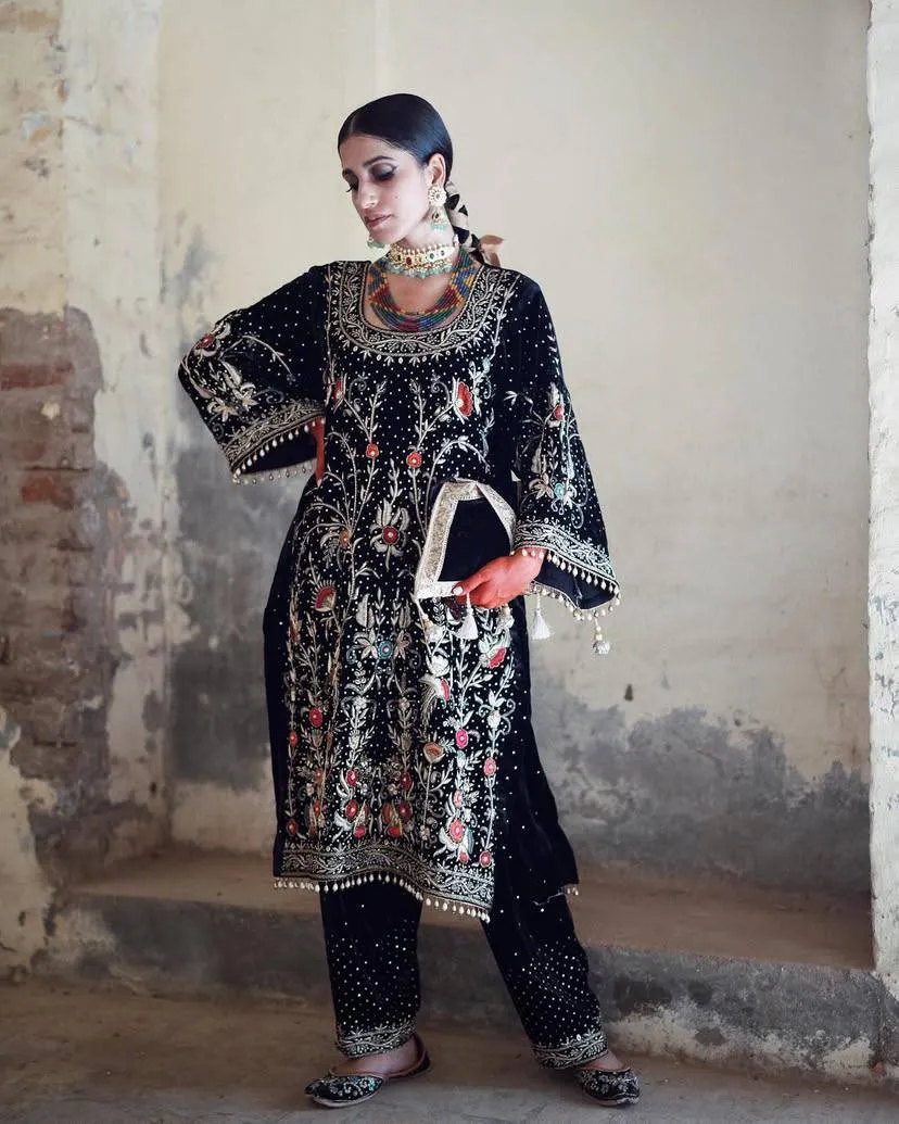 C585 1334 Velvet Sequins Party Wear Readymade Dress Wholesale Surat