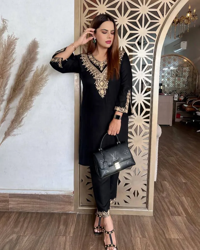 C585 1336 Velvet Embroidery Office Wear Co Ord Set Wholesale Surat