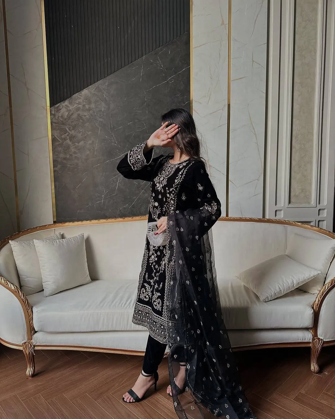 C585 1389 Velvet Zari Embroidery Work Readymade Dress Wholesale Surat