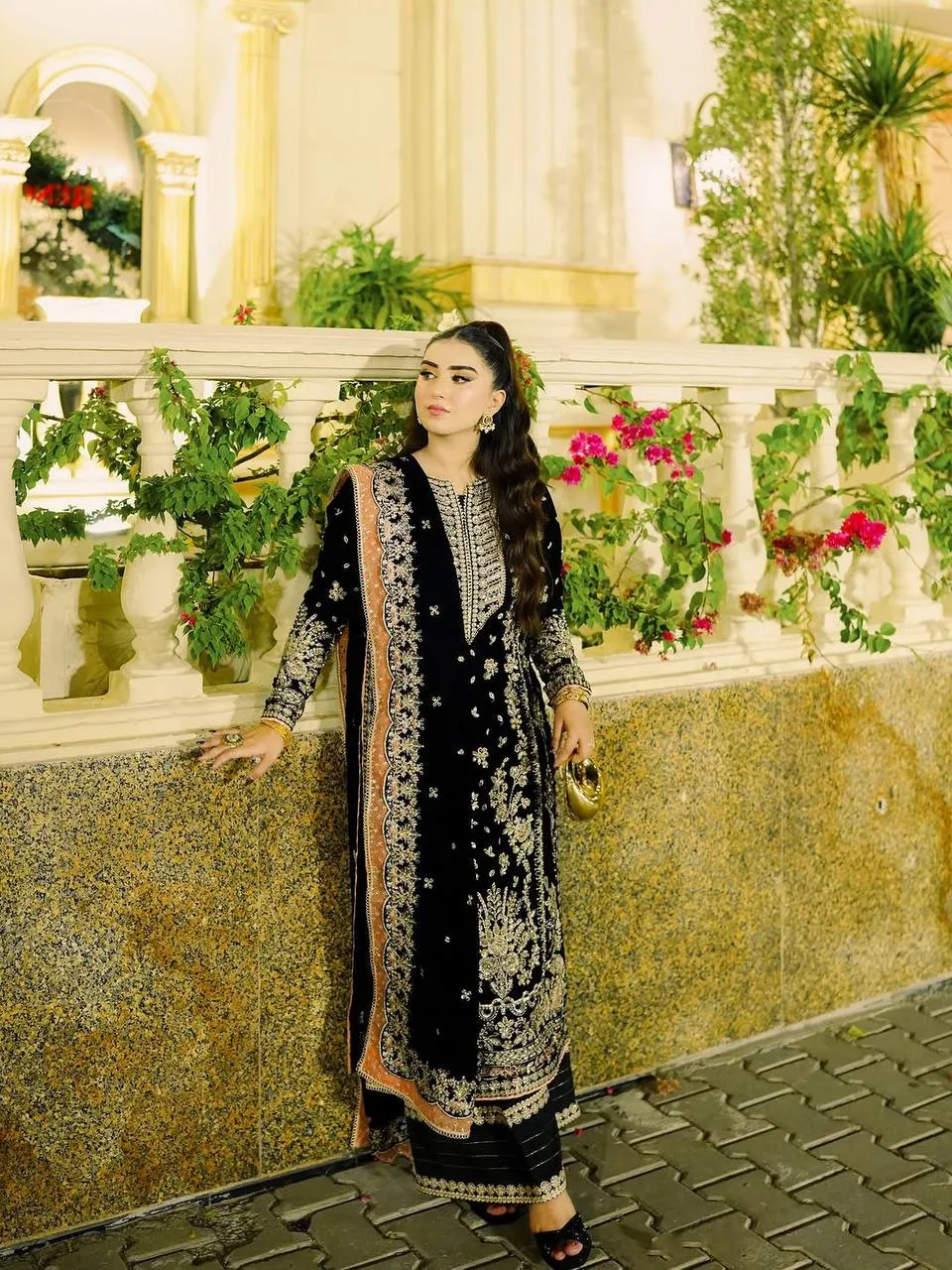 C585 1415 Velvet Zari Embroidery Work Party Wear Sharara Suit Wholesale Surat