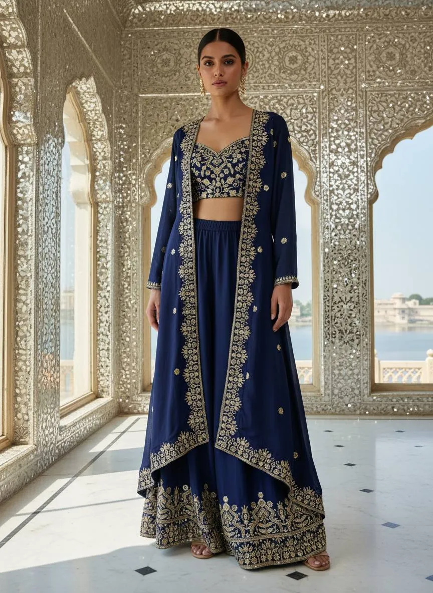C585 226 Chinon Silk zari Sequins Work Indo Western Wholesale Surat