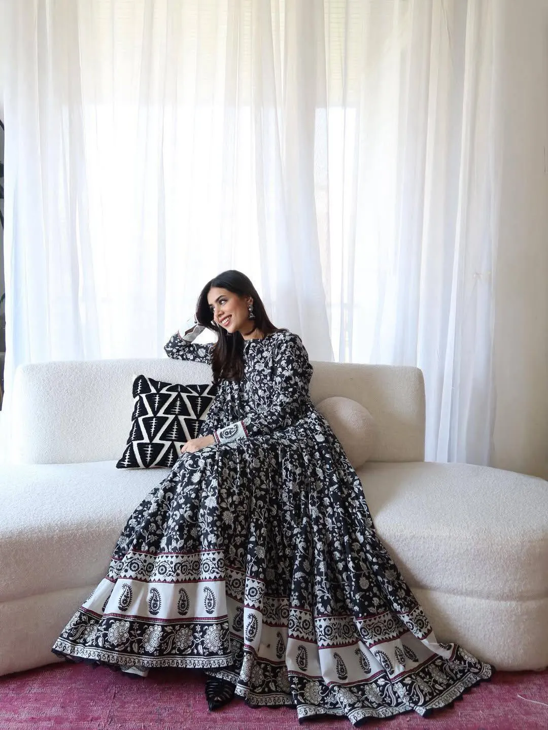 C585 232 Maslin Cotton Printed Festival Gown Wholesale Surat