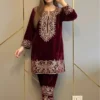C585 1428 Velvet Zari Embroidery Work Kurti Wholesale Surat