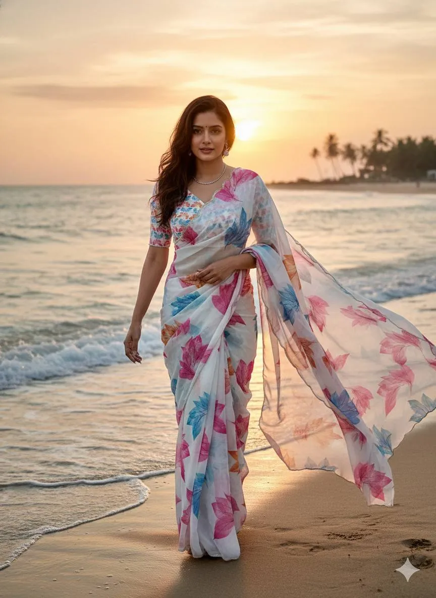 WMS Tabi Organza Flower Printed Saree Wholesale Surat
