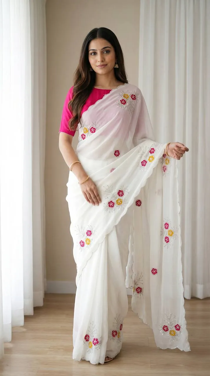 WMS Roman Silk Ajarakh Mirror Work Saree Wholesale Surat