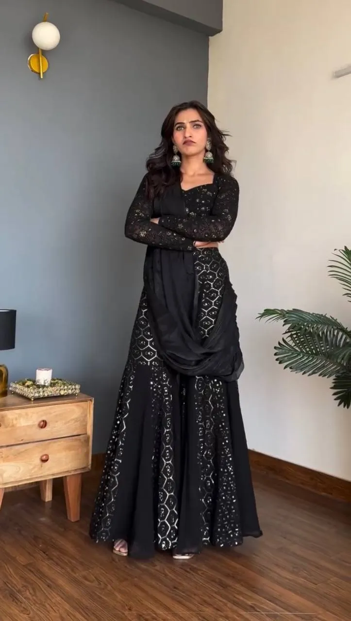 Deepika 5994 Gorgette Thread Work Lehenga Saree Wholesale Surat