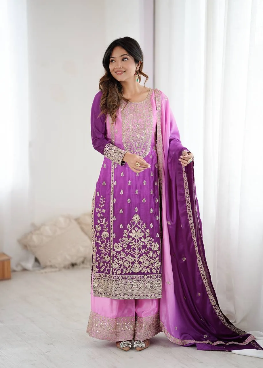 Deepika SP36 Shaded Chinon Silk Thred Work Sharara Suit Wholesale Surat