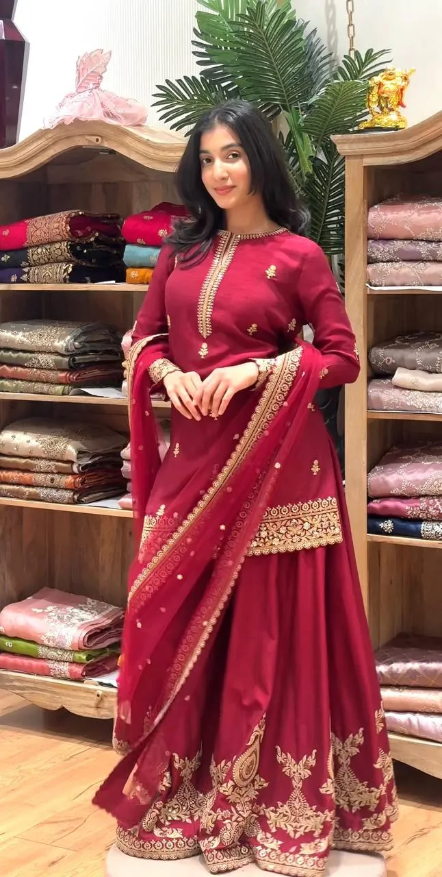 Deepika 6004 Chinon Silk Sequnce Sharara Suti Wholesale Surat